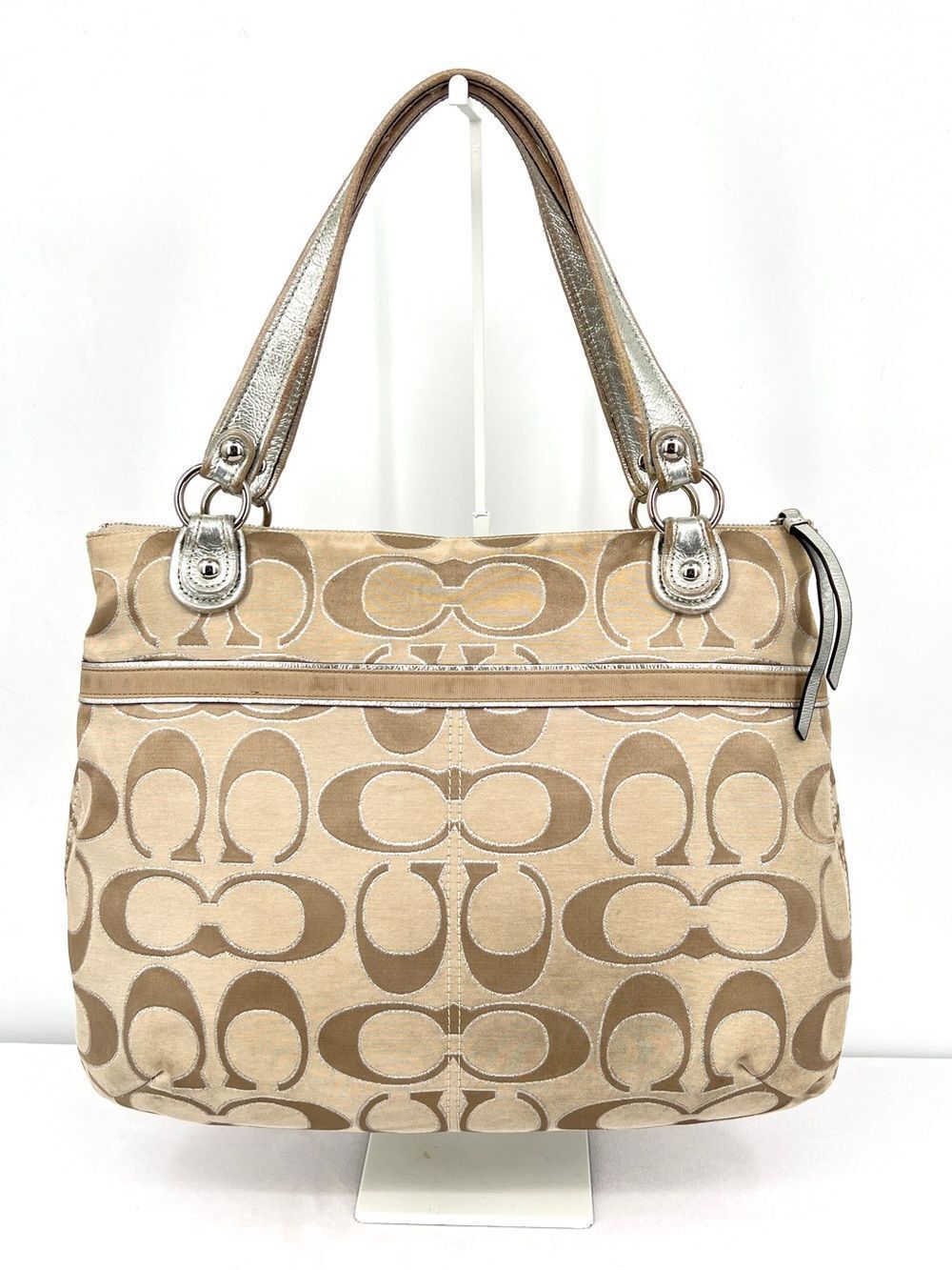 Coach Poppy Metallic Signature C Sateen Glam Y2K Large Hobo Shoulder Tote